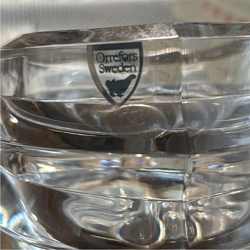 Vintage Orrefors Slanted‎ Stacked Candle Holder Sweden Crystal Art